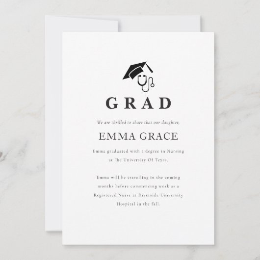 Modern Script Simple Photo RN Nursing Graduation 案内状 (裏面)