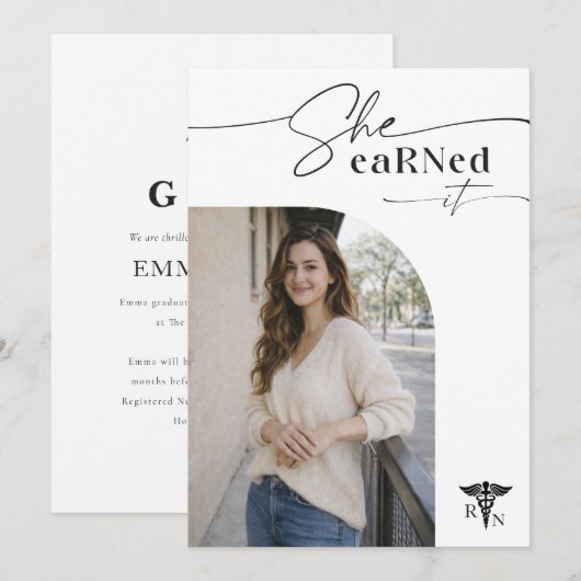 Modern Script Simple Photo RN Nursing Graduation 案内状 (正面/裏面)