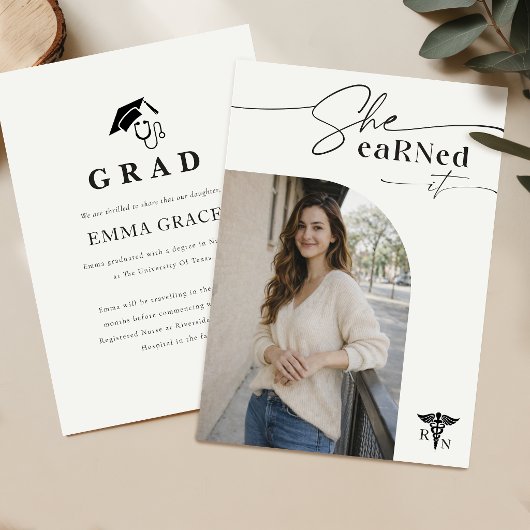 Modern Script Simple Photo RN Nursing Graduation 案内状