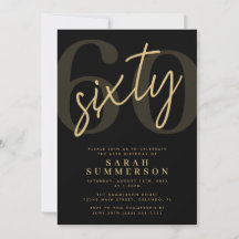 Modern Script Sixty Black Gold 60th Birthday Party
