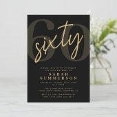 Modern Script Sixty Black Gold 60th Birthday Party 招待状 (スタンド正面)