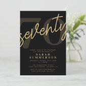 Modern Script Sixty Black Gold 70th Birthday Party 招待状 (スタンド正面)