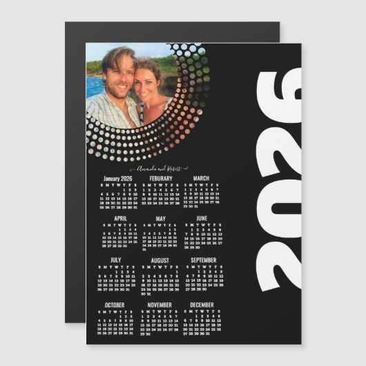 Modern Script Stylish 2026 Calendar Photo Magnet  (正面/裏面)