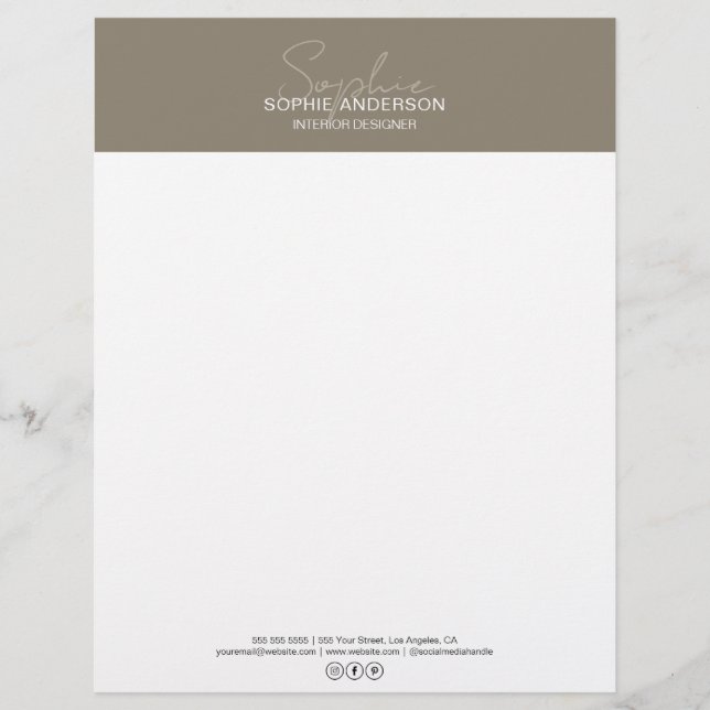 Modern Script Taupe Professional Business レターヘッド (正面)