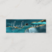 modern script teal agate heart thank you for order スキニー名刺 (正面)