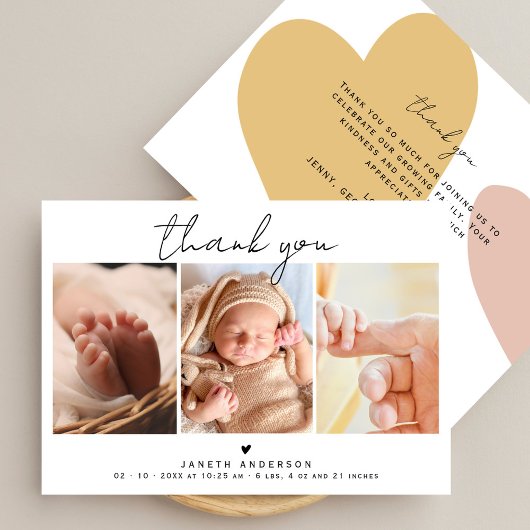 Modern Script Thank You 3 Photos Baby Shower サンキューカード