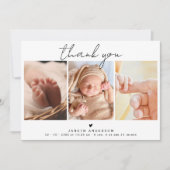Modern Script Thank You 3 Photos Baby Shower サンキューカード (正面)
