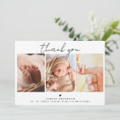 Modern Script Thank You 3 Photos Baby Shower サンキューカード (スタンド正面)