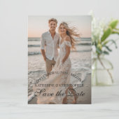 Modern Script Two Beach Photos Destination Wedding セーブザデート (スタンド正面)