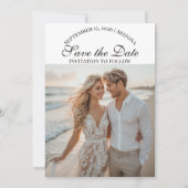 Modern Script Two Beach Photos Destination Wedding セーブザデート (裏面)
