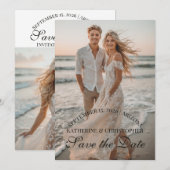 Modern Script Two Beach Photos Destination Wedding セーブザデート (正面/裏面)