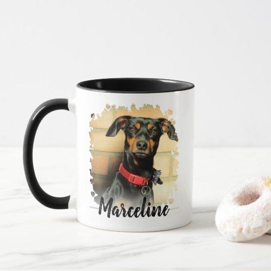 Modern Script Typography Name and Custom Pet Photo マグカップ (ドーナツ)