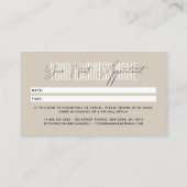 Modern script typography professional reminder 予約カード (裏面)