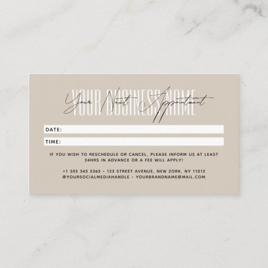 Modern script typography professional reminder 予約カード (裏面)