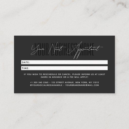 Modern script typography professional reminder 予約カード (裏面)