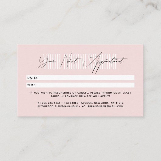 Modern script typography professional reminder 予約カード (裏面)