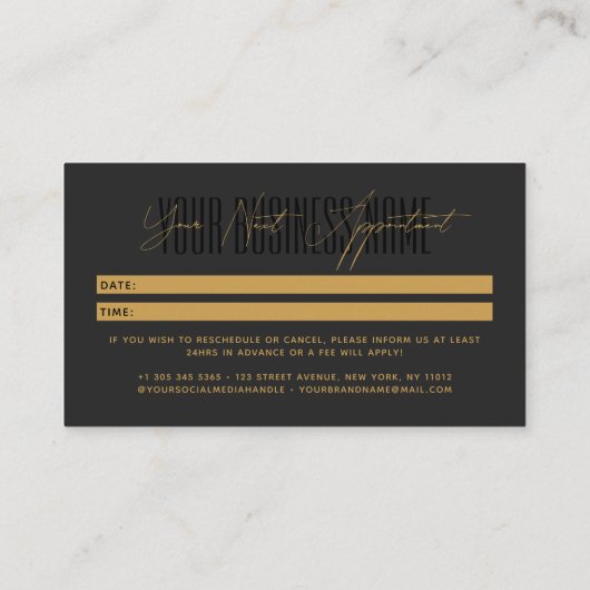 Modern script typography professional reminder 予約カード (裏面)