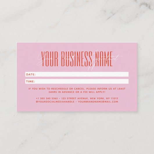 Modern script typography professional reminder 予約カード (裏面)