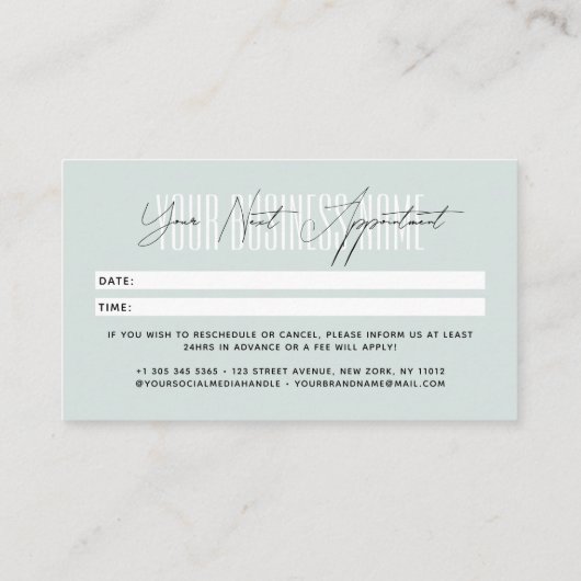 Modern script typography professional reminder 予約カード (裏面)