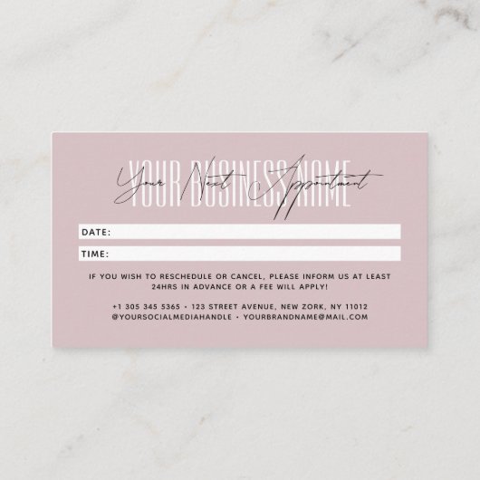 Modern script typography professional reminder 予約カード (裏面)