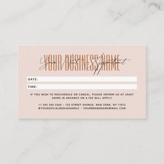 Modern script typography professional reminder 予約カード (裏面)