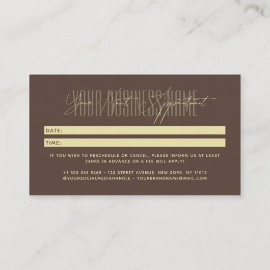 Modern script typography professional reminder 予約カード (裏面)