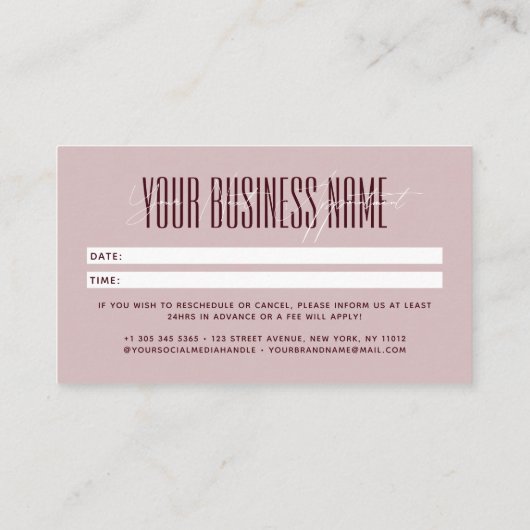 Modern script typography professional reminder 予約カード (裏面)