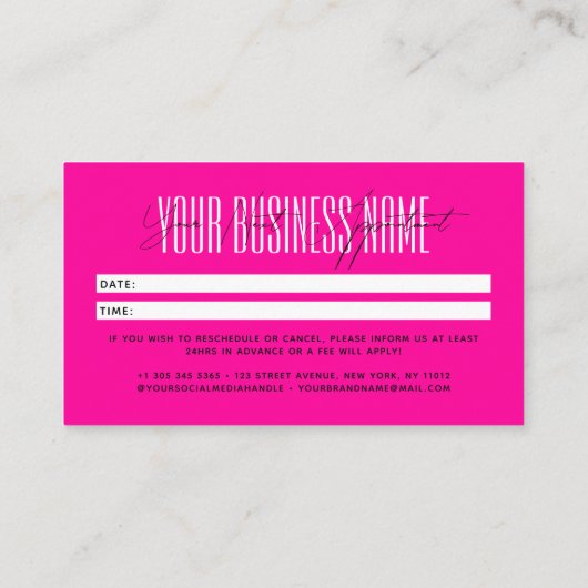 Modern script typography professional reminder 予約カード (裏面)