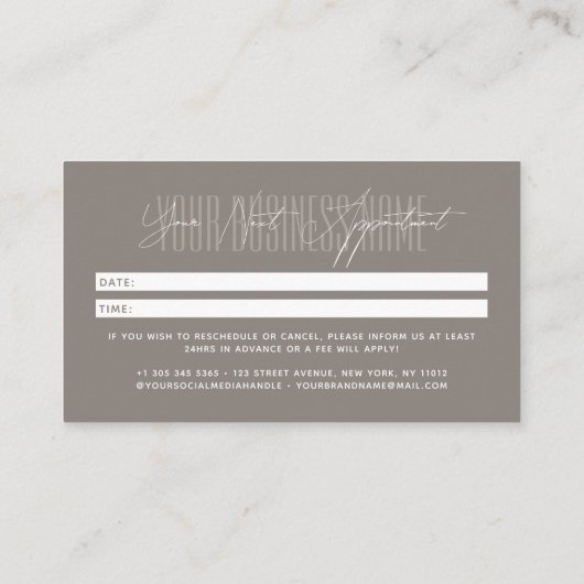 Modern script typography professional reminder 予約カード (裏面)
