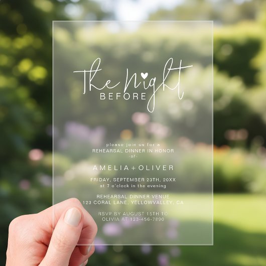 Modern Script Typography Rehearsal Dinner アクリル招待状