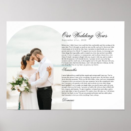 Modern Script Typography Wedding Vows Arch Photo ポスター (正面)
