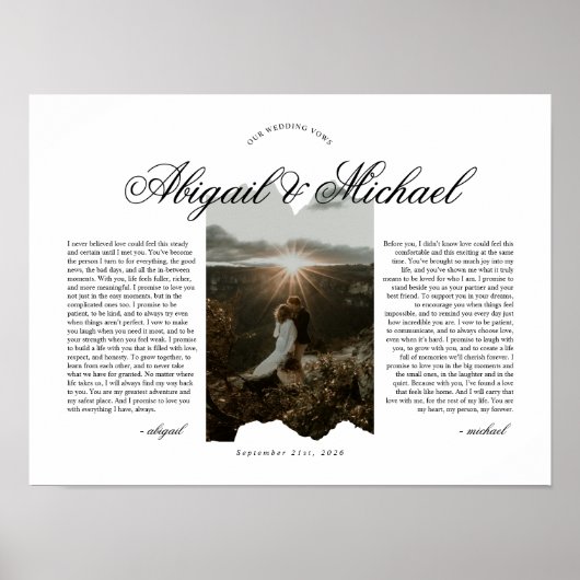 Modern Script Typography Wedding Vows w/ Photo ポスター (正面)