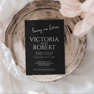 Modern Script Wedding Engagement Black Quote 招待状