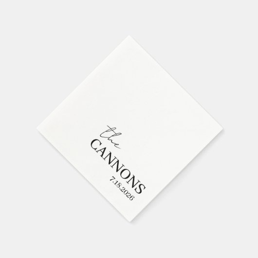 Modern Script Wedding Personalized Name Date スタンダードカクテルナプキン (角)