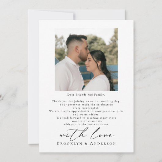 Modern Script Wedding Photo Collage サンキューカード (裏面)