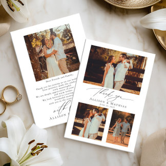 Modern Script Wedding Photo Collage サンキューカード
