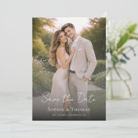 Modern Script Wedding Photo Save the Date (スタンド正面)