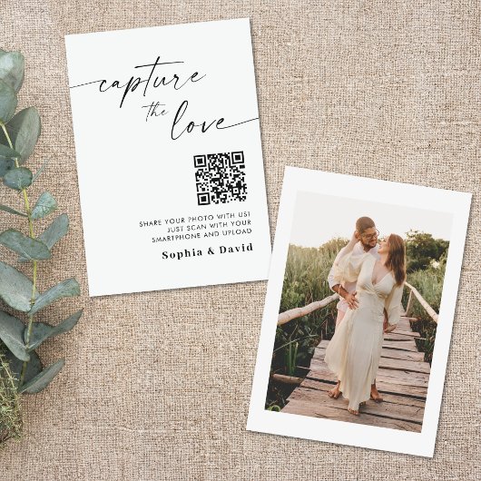 Modern Script Wedding Photos Capture The Love QR C エンクロージャーカード