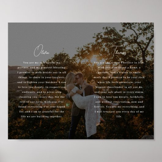 Modern Script Wedding Vows Custom Names & Photo ポスター (正面)