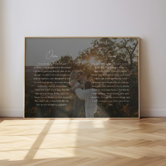 Modern Script Wedding Vows Custom Names & Photo ポスター