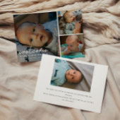Modern Script "Welcome" 4-Photo Baby Birth 案内状