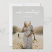 Modern Script 'We're Expecting' Pregnancy Photo 案内状 (正面)
