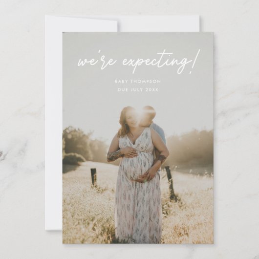 Modern Script 'We're Expecting' Pregnancy Photo 案内状 (正面)