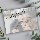 Modern script white faded photo wedding details エンクロージャーカード