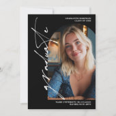  Modern Script white graduate photo graduation 招待状 (正面)