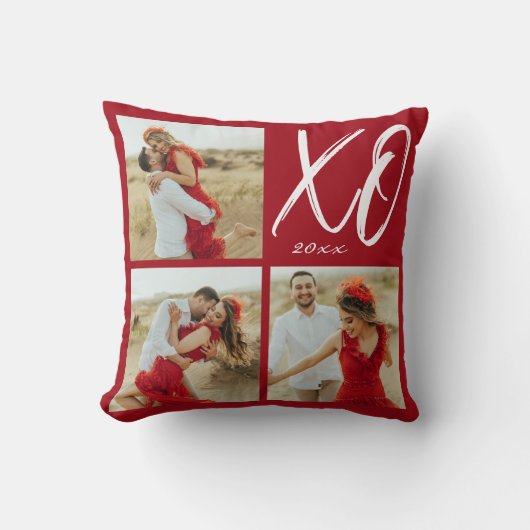 Modern Script XO Year Photo Collage Hearts クッション (正面)