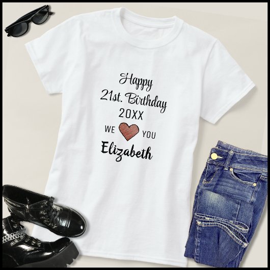 Modern Script Year And Name 21st. Birthday Tシャツ