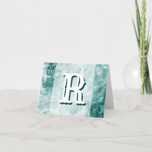 Modern Seafoam Silver Wedding Color Monogram ノートカード (正面)