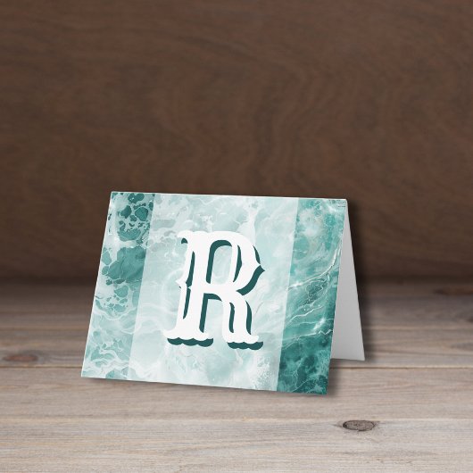 Modern Seafoam Silver Wedding Color Monogram ノートカード
