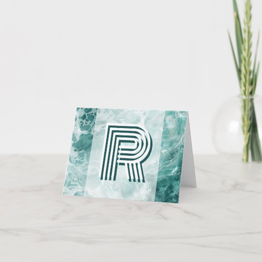 Modern Seafoam Silver Wedding Color Monogram ノートカード (正面)